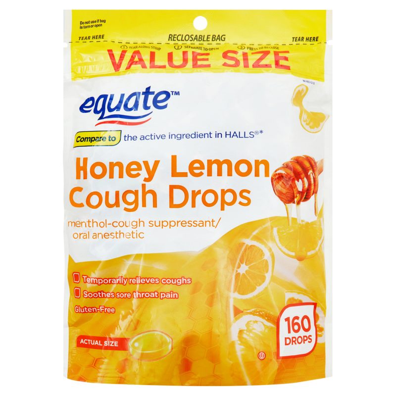 Equate Value Size Honey Lemon Cough Drops with Menthol, 160 Count