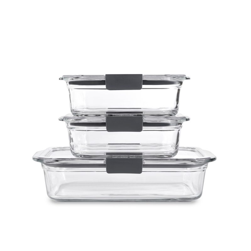 Rubbermaid Brilliance Glass Set of 3 Food Storage Containes with Latching Lids, Leakproof