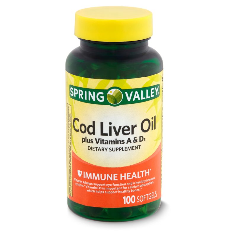 Spring Valley Cod Liver Oil Plus Vitamins A & D3 Dietary Supplement, 100 count